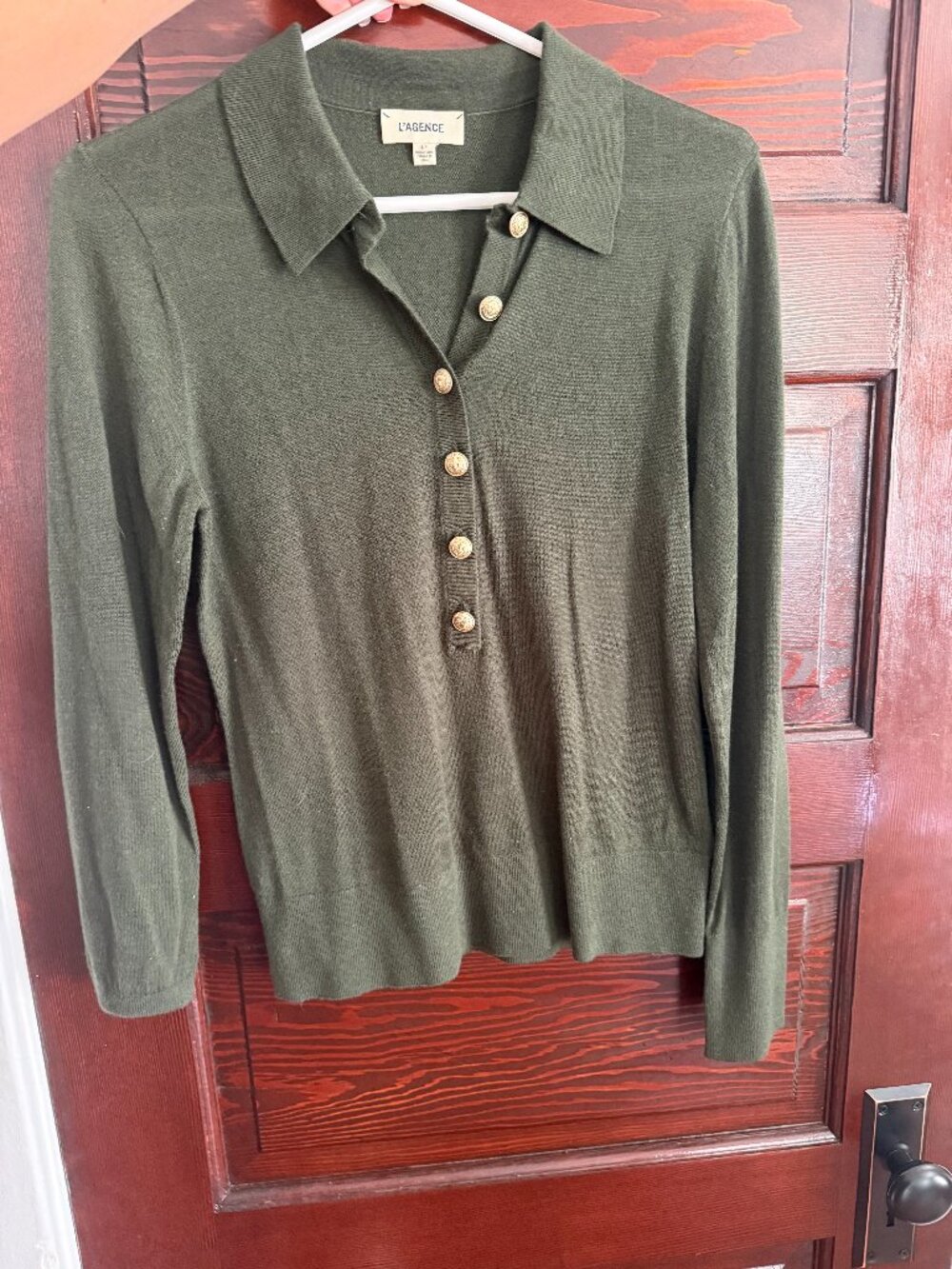 L'AGENCE Sterling Collared Sweater Forest Green Wool-Blend Size Small